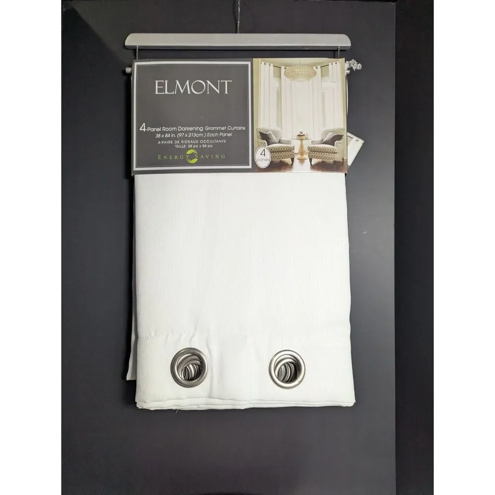 Elmont 4-Panel Room Darkening Grommet Curtains White 38 x 84 Energy Saving NWT